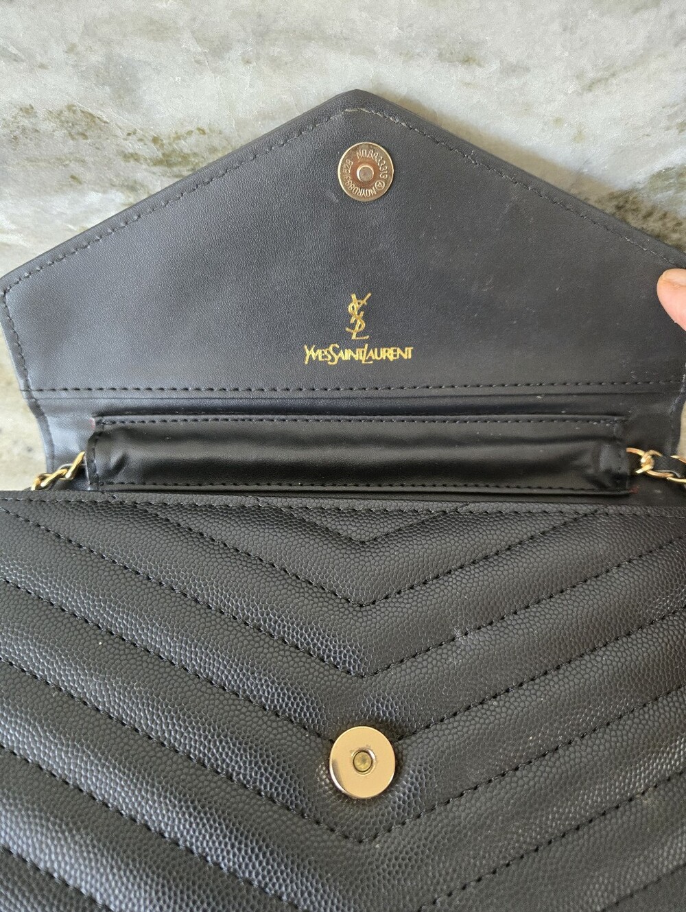 Saint Laurent Black Chevron Quilted Leather WOC Crossbody with Gold YSL - Picture 3 of 4